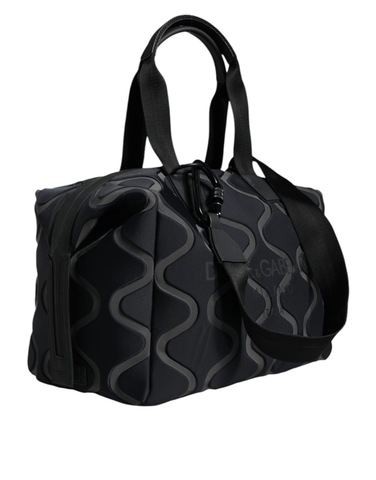 Black Neoprene Logo Sport Gym Duffel Shoulder Bag - The Luxe Alliance
