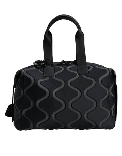 Black Neoprene Logo Sport Gym Duffel Shoulder Bag - The Luxe Alliance