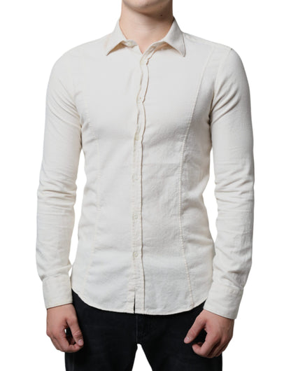 Off White Cotton Collared Men Formal Dress Shirt - The Luxe Alliance