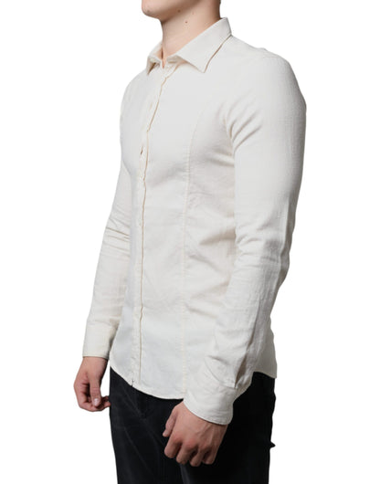 Off White Cotton Collared Men Formal Dress Shirt - The Luxe Alliance