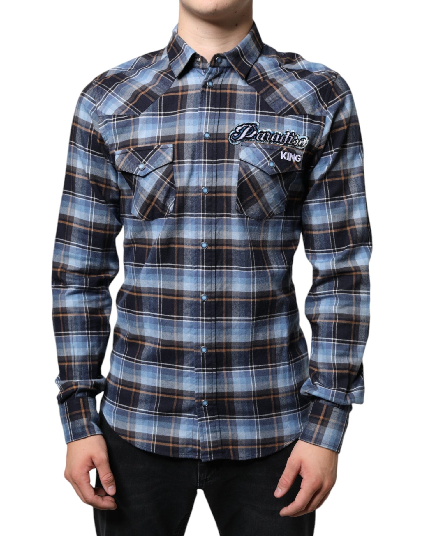 Multicolor Checkered Paradiso Patch Slim Fit Shirt - The Luxe Alliance