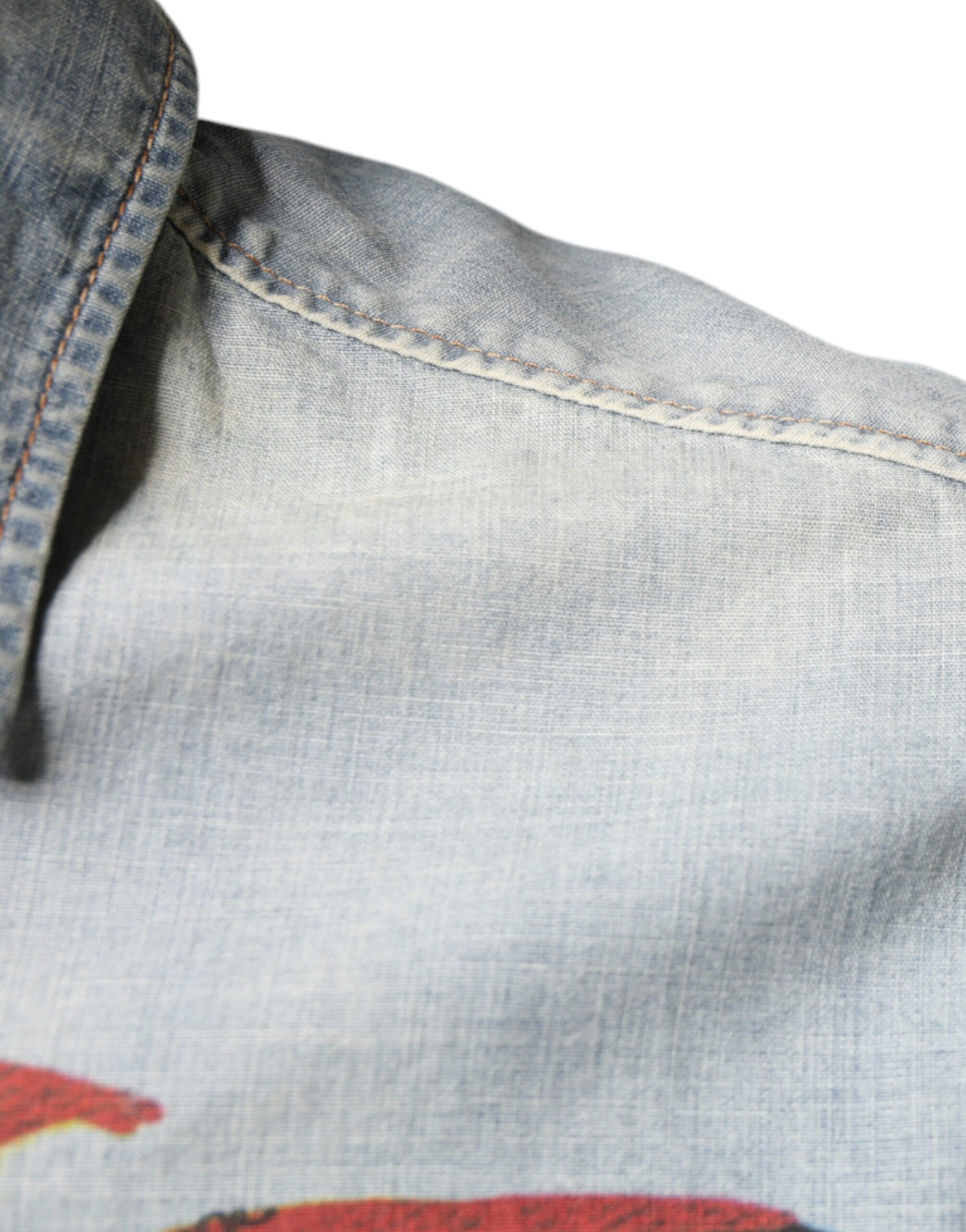 John Galliano Light Blue Printed Denim Long Sleeve Shirt