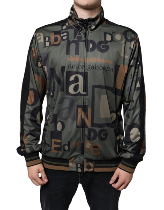 Army Green Logo Full Zip Polyester Sweater - The Luxe Alliance