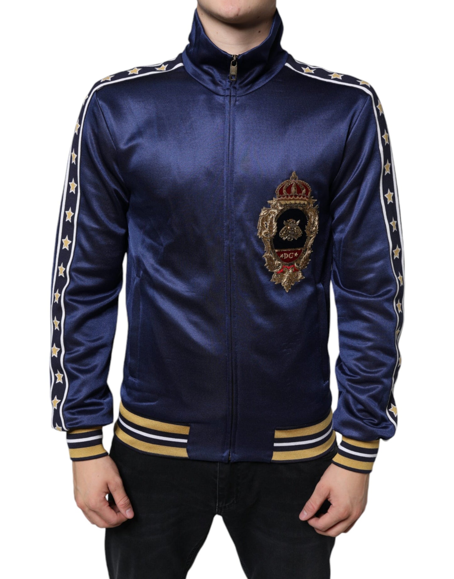 Blue Heraldic Patch Stripe King Bee Sweater - The Luxe Alliance