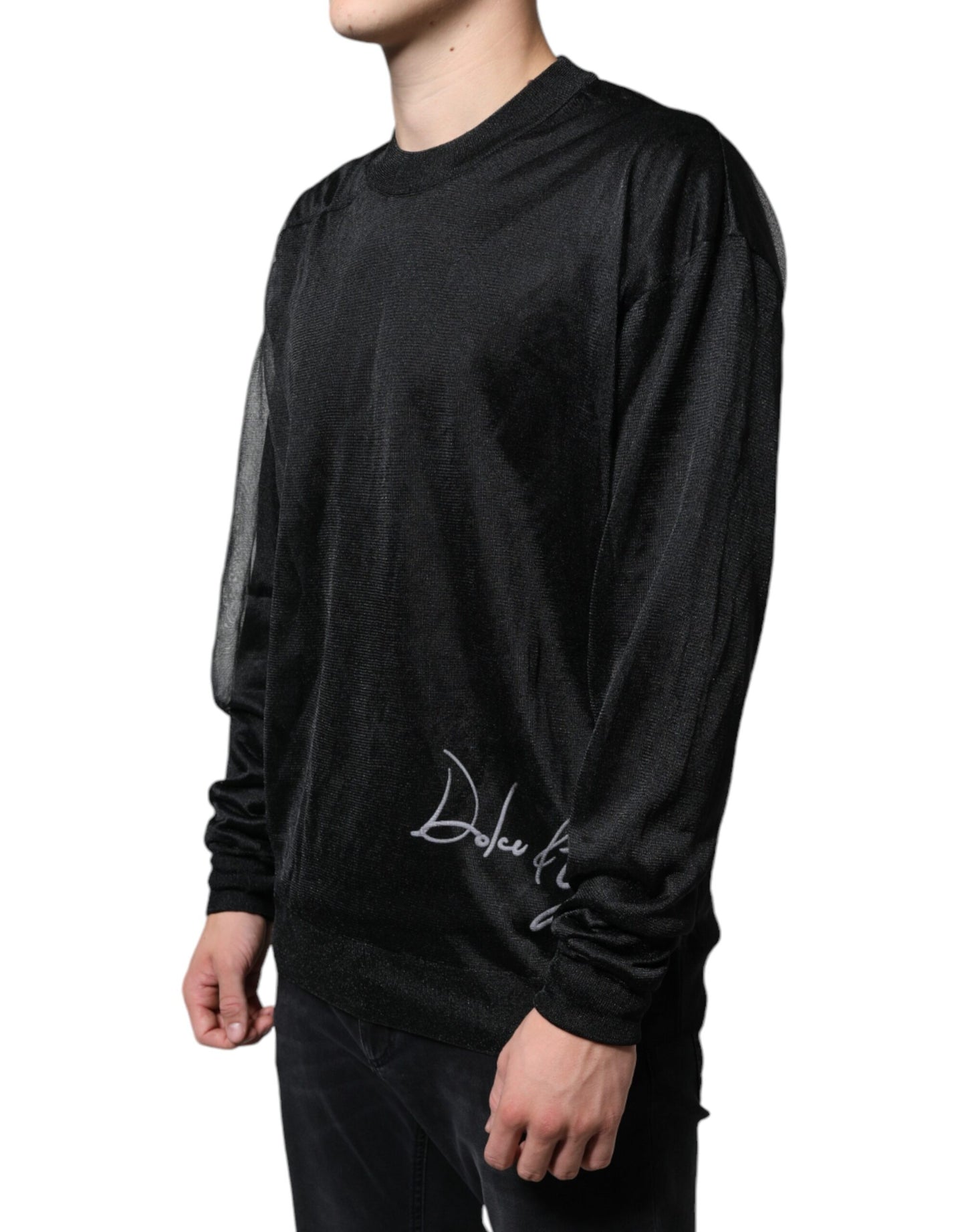  - Black Polyester Pullover Sweatshirt Sweater