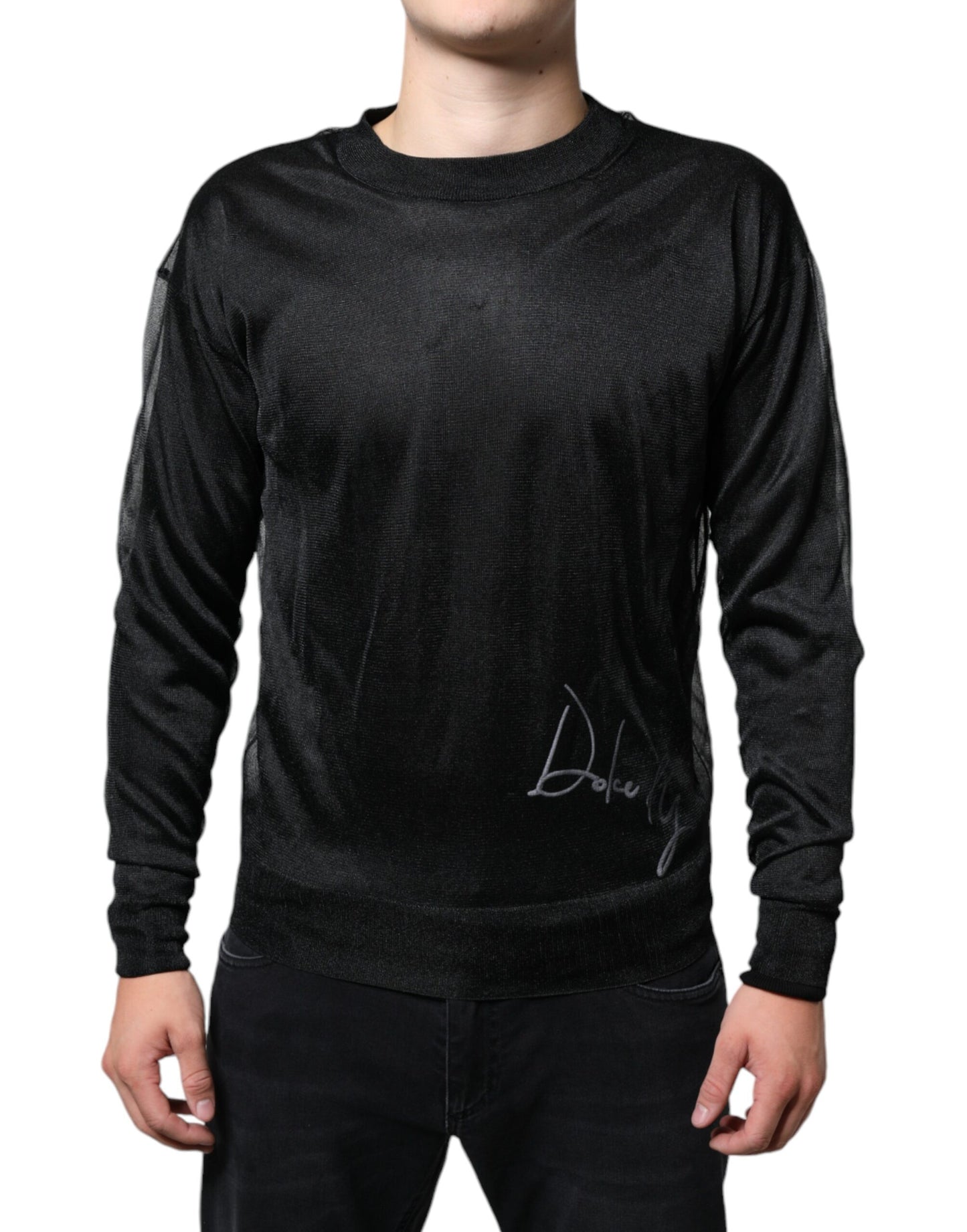  - Black Polyester Pullover Sweatshirt Sweater