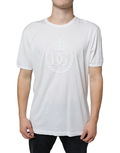  - White Logo Embossed Cotton Crewneck T-shirt