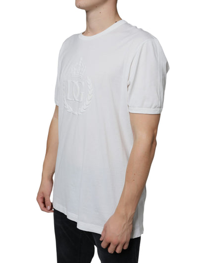  - White Logo Embossed Cotton Crewneck T-shirt