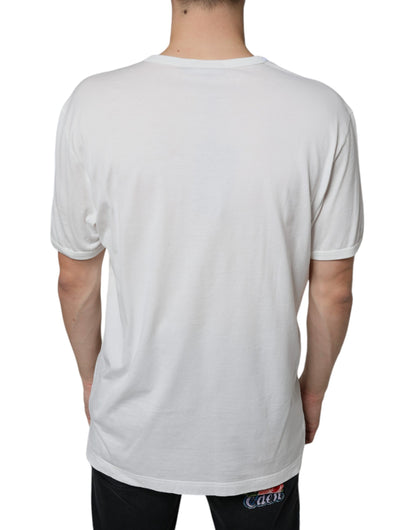  - White Logo Embossed Cotton Crewneck T-shirt