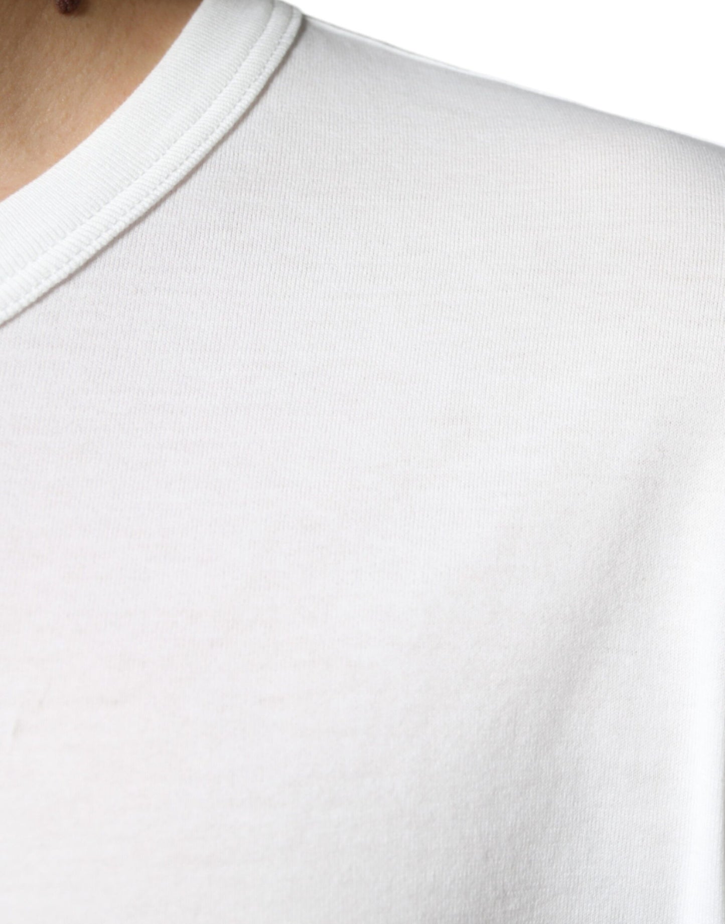  - White Logo Embossed Cotton Crewneck T-shirt