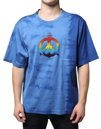  - Blue Tie-Dye Peace Sign Cotton T-shirt