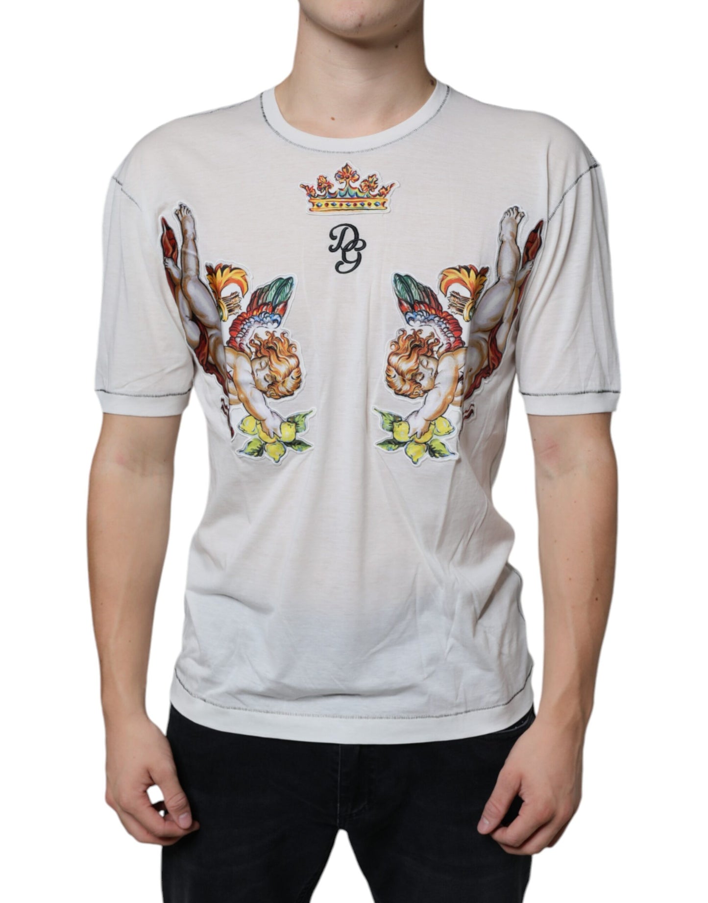  - White Angel Crown Print Crew Neck T-shirt