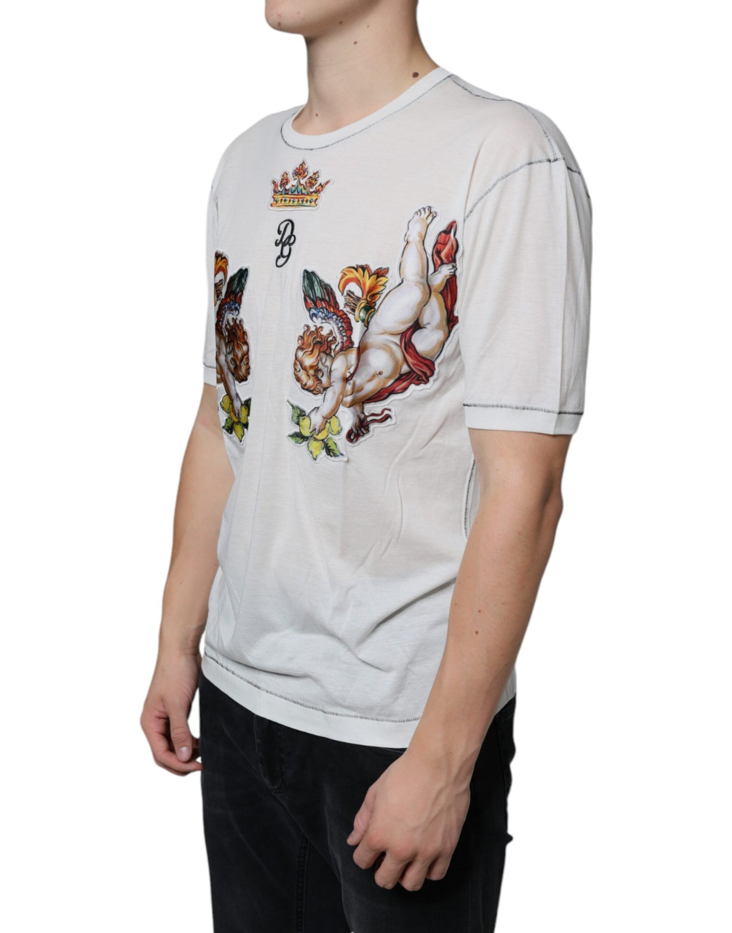  - White Angel Crown Print Crew Neck T-shirt