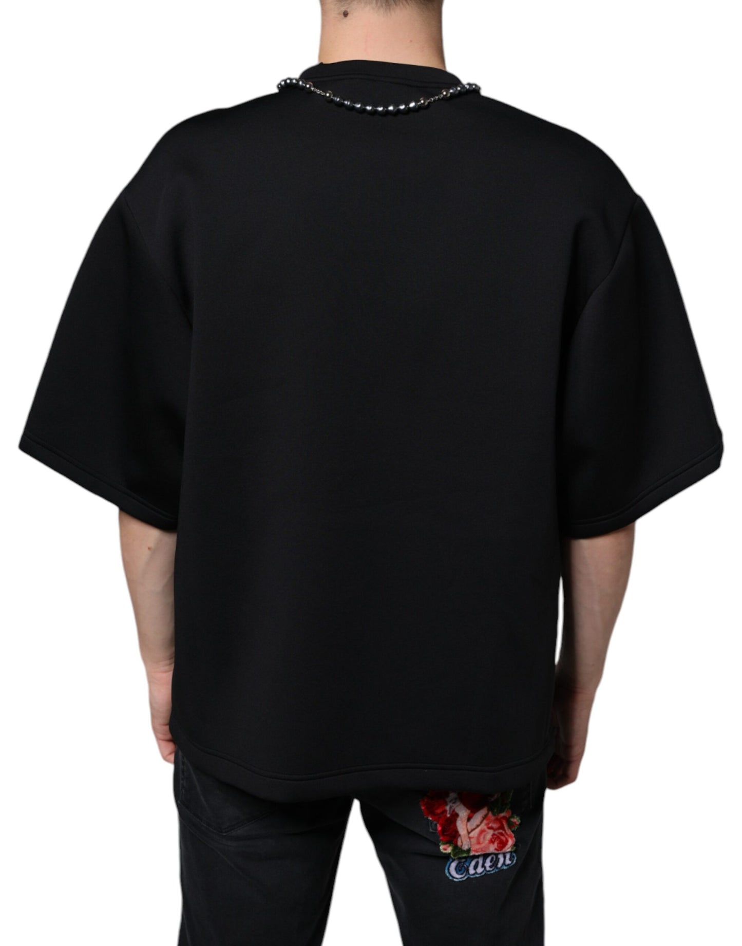  - Black Polyester Necklace Embellished T-shirt