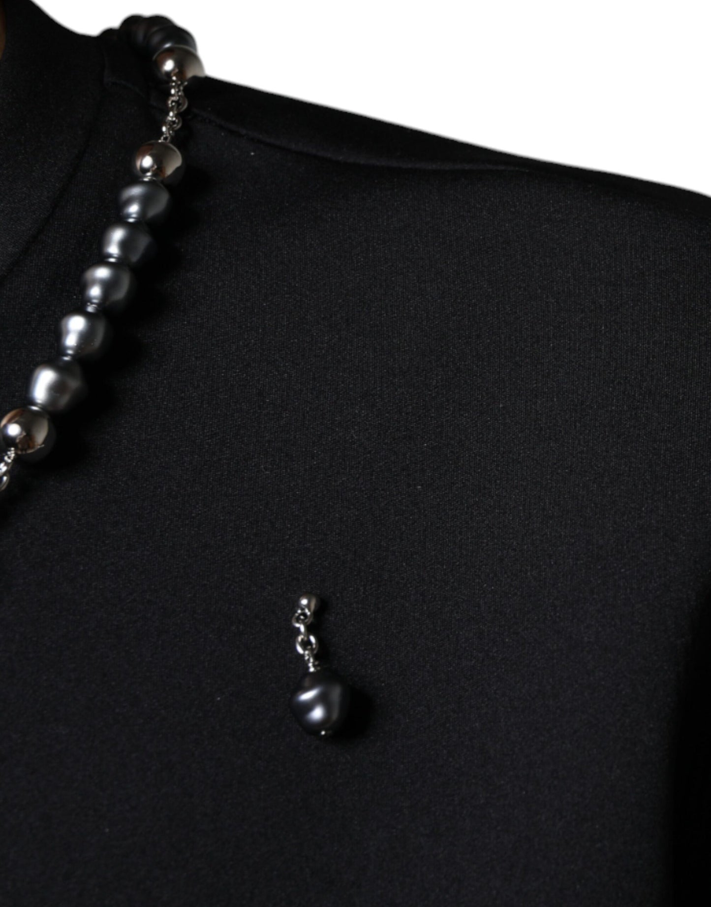  - Black Polyester Necklace Embellished T-shirt