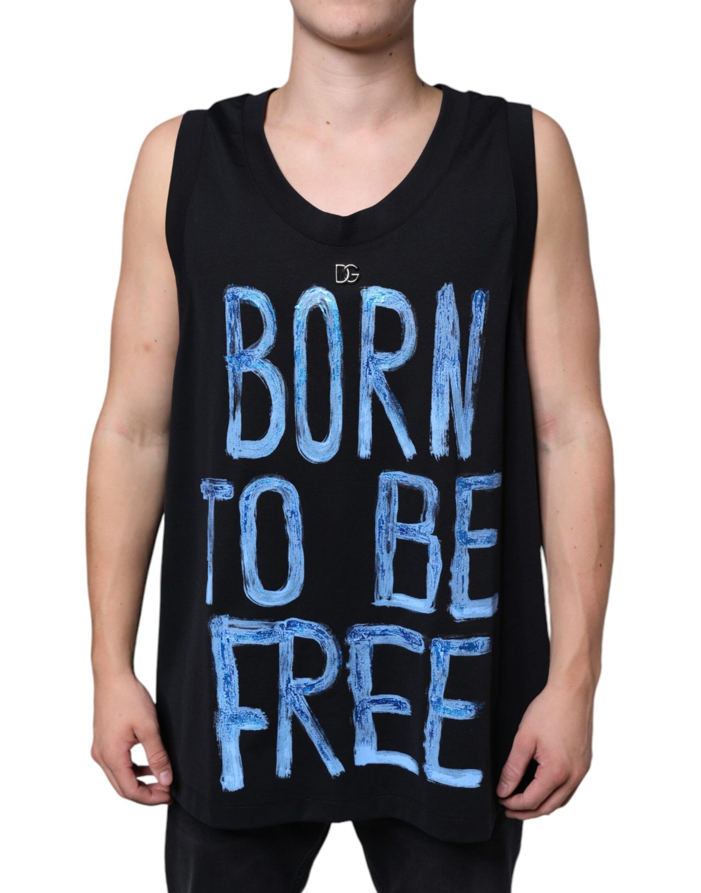  - Black Cotton Born To Be Free Sleeveless T-shirt