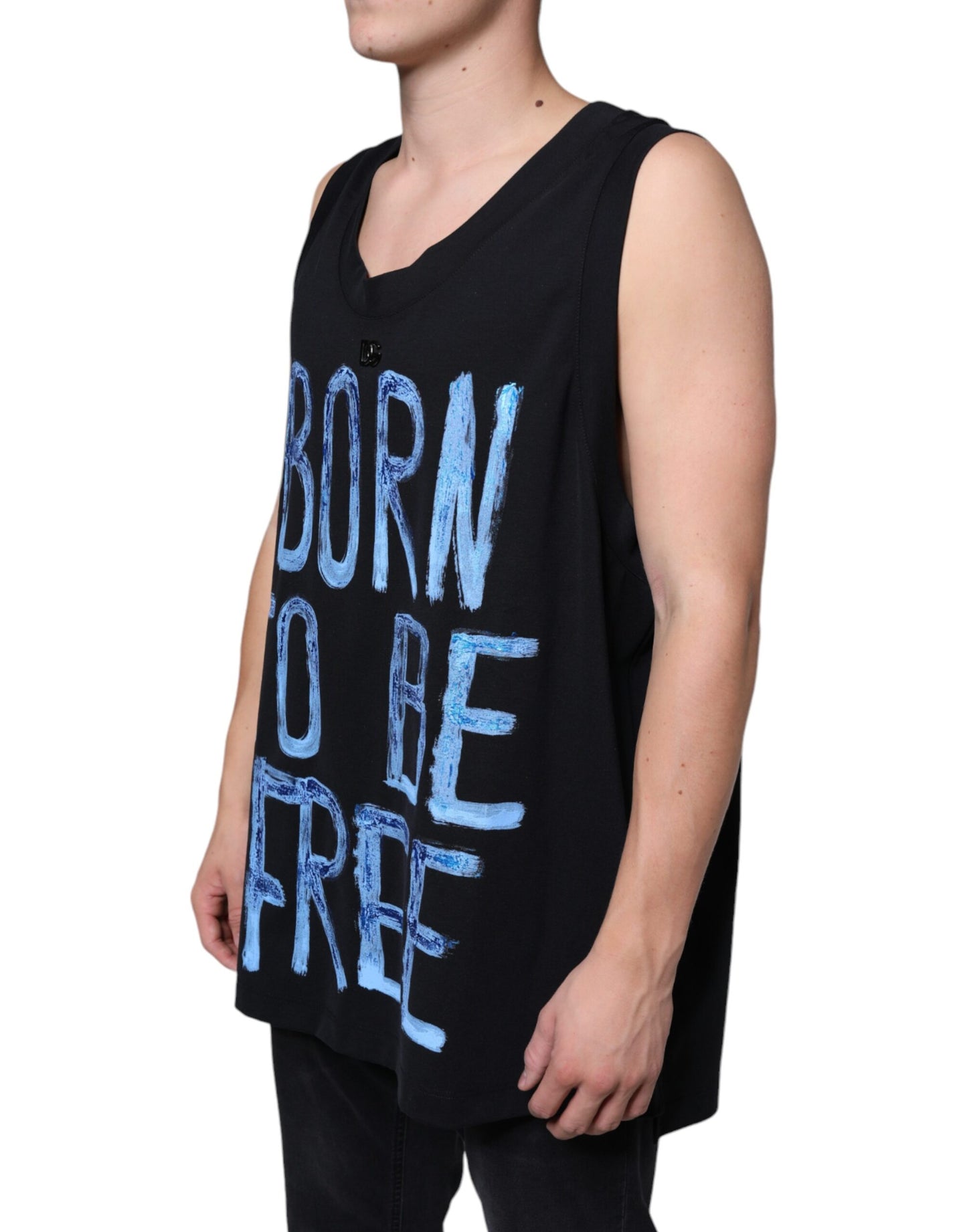  - Black Cotton Born To Be Free Sleeveless T-shirt