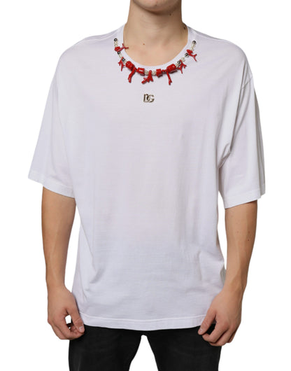  - White Cotton Necklace Embellished T-shirt