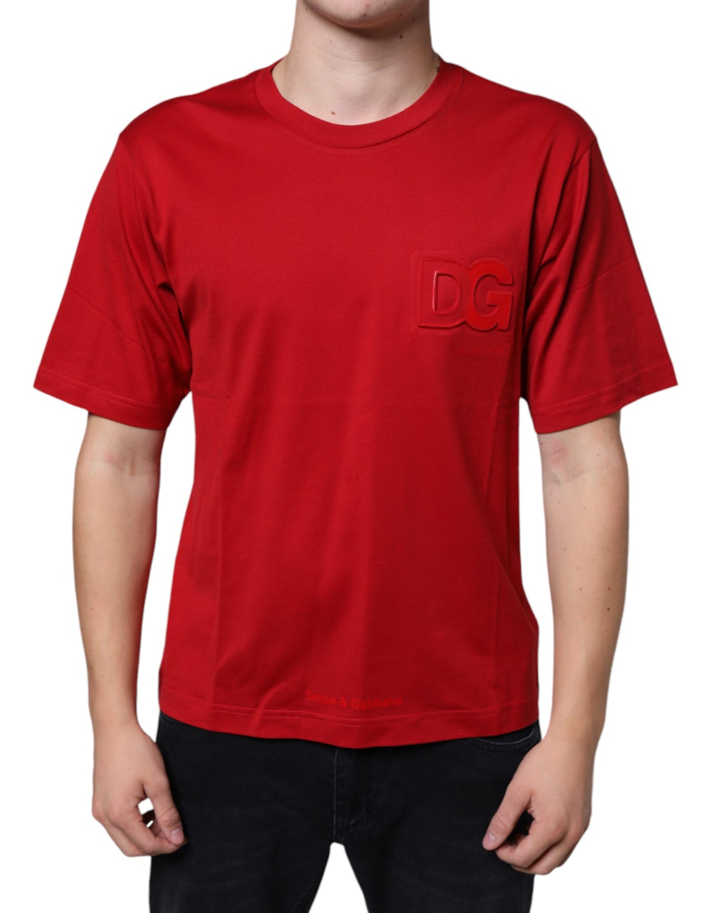  - Red Cotton DG Logo Print Crew Neck T-shirt