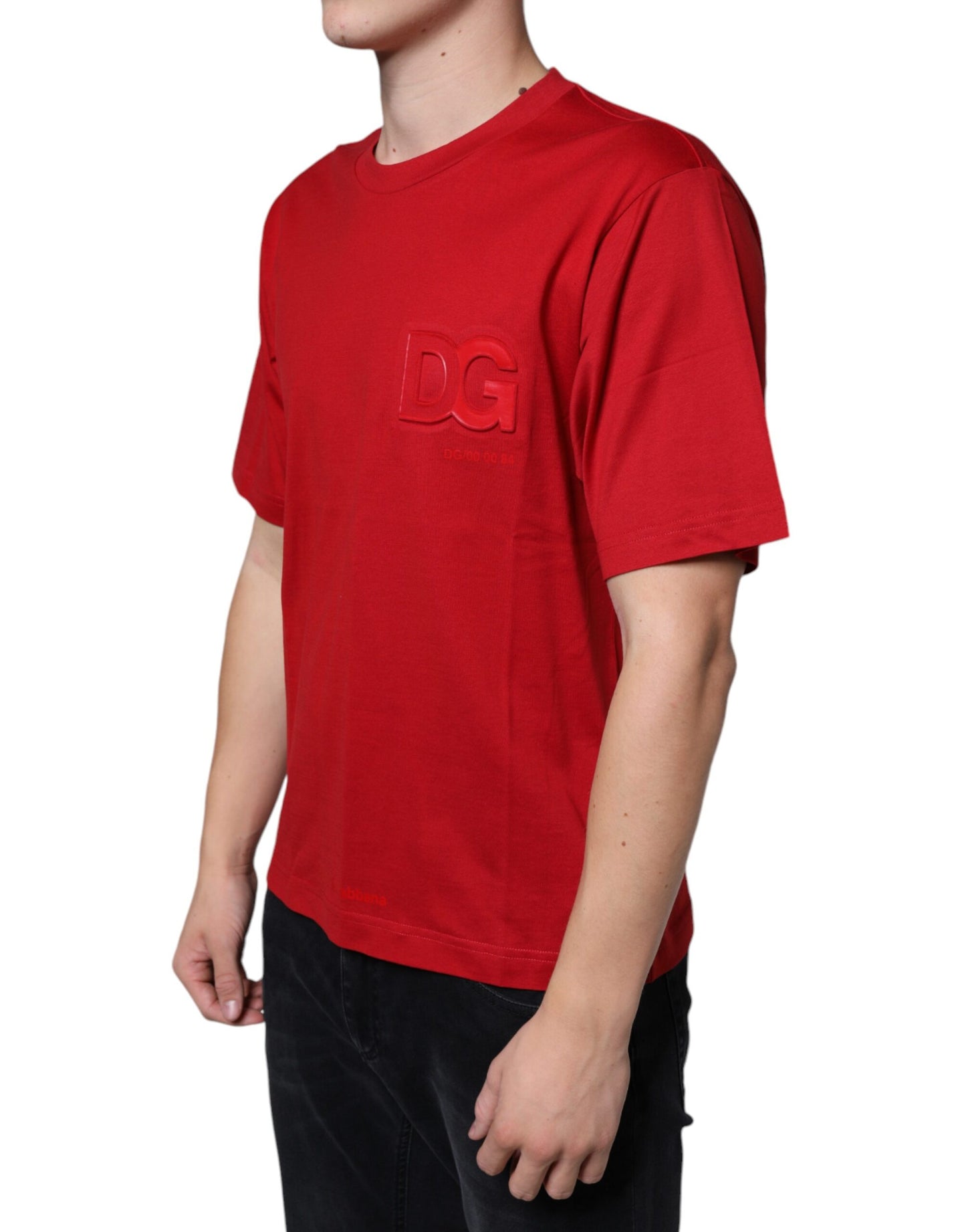  - Red Cotton DG Logo Print Crew Neck T-shirt