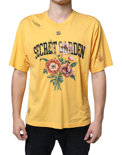 Yellow Secret Graden Floral Cotton Crew Neck T-shirt - The Luxe Alliance