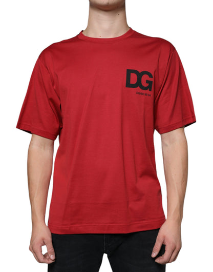 Red Cotton DG Logo Print Crew Neck T-shirt - The Luxe Alliance