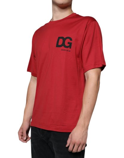 Red Cotton DG Logo Print Crew Neck T-shirt - The Luxe Alliance