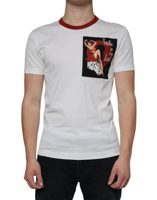  - White Graphic Print Cotton Crew Neck T-shirt