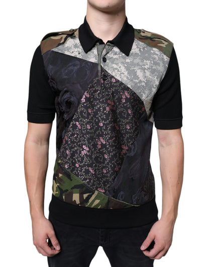  - Multicolor Camouflage Patchwork Silk Polo T-shirt