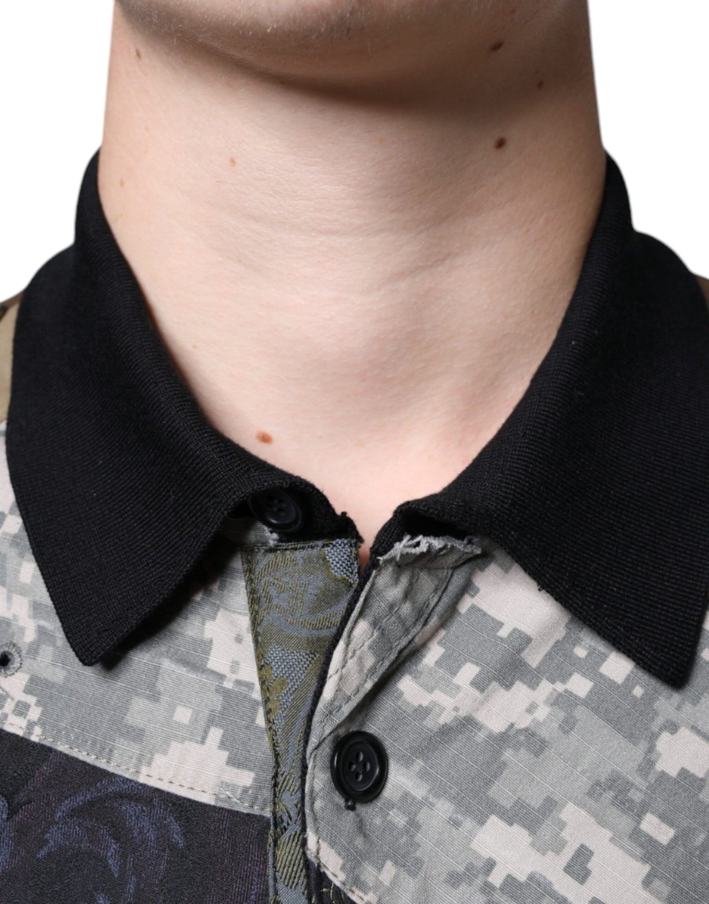  - Multicolor Camouflage Patchwork Silk Polo T-shirt