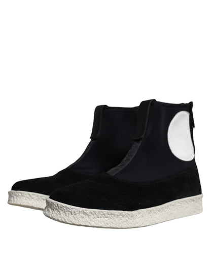  - Black White Neoprene Takeshi Mid Calf Boots Shoes