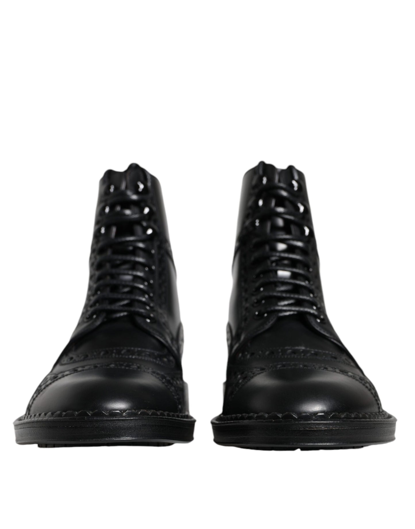  - Black Leather Lace Up Mid Calf Boots Shoes