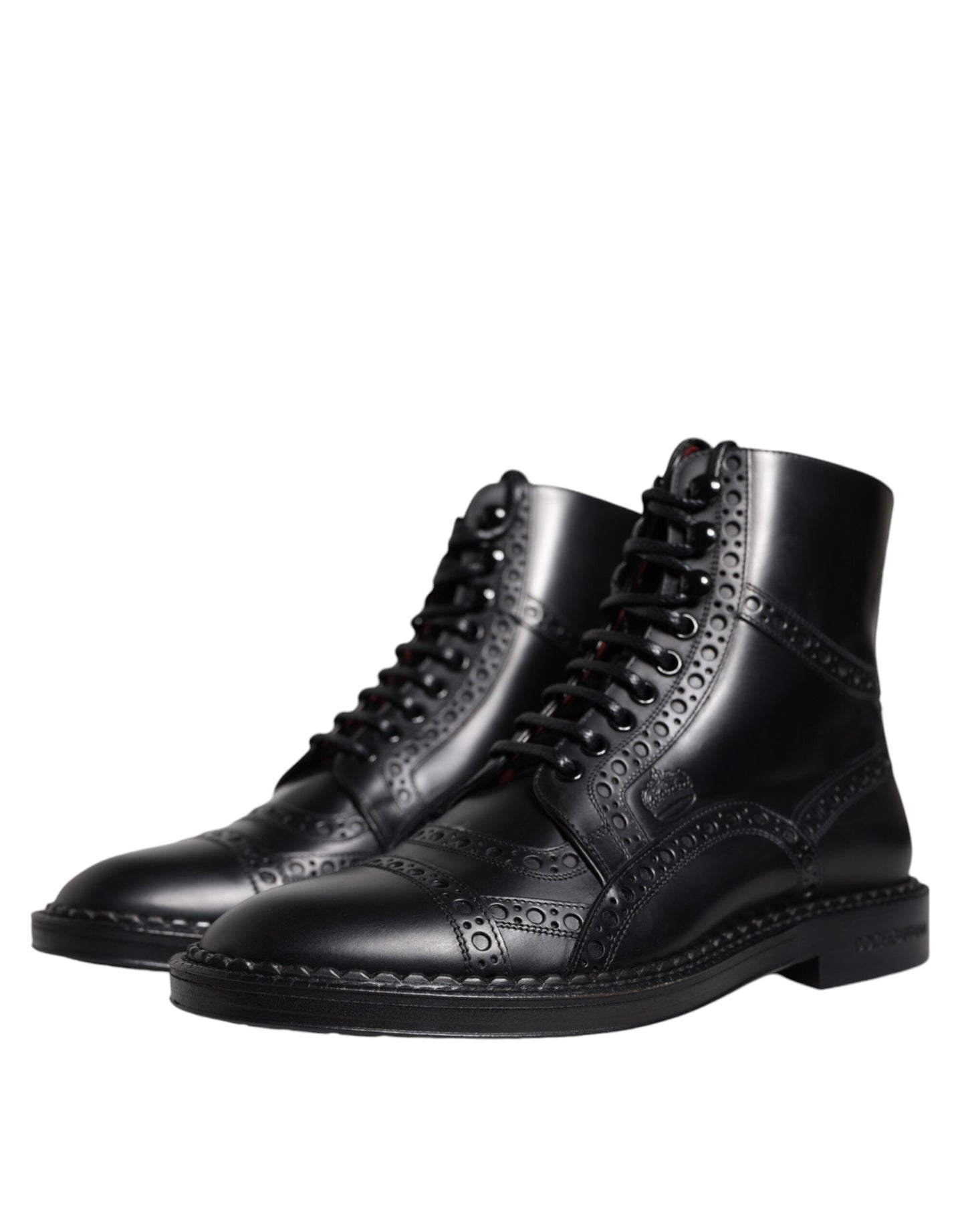  - Black Leather Lace Up Mid Calf Boots Shoes