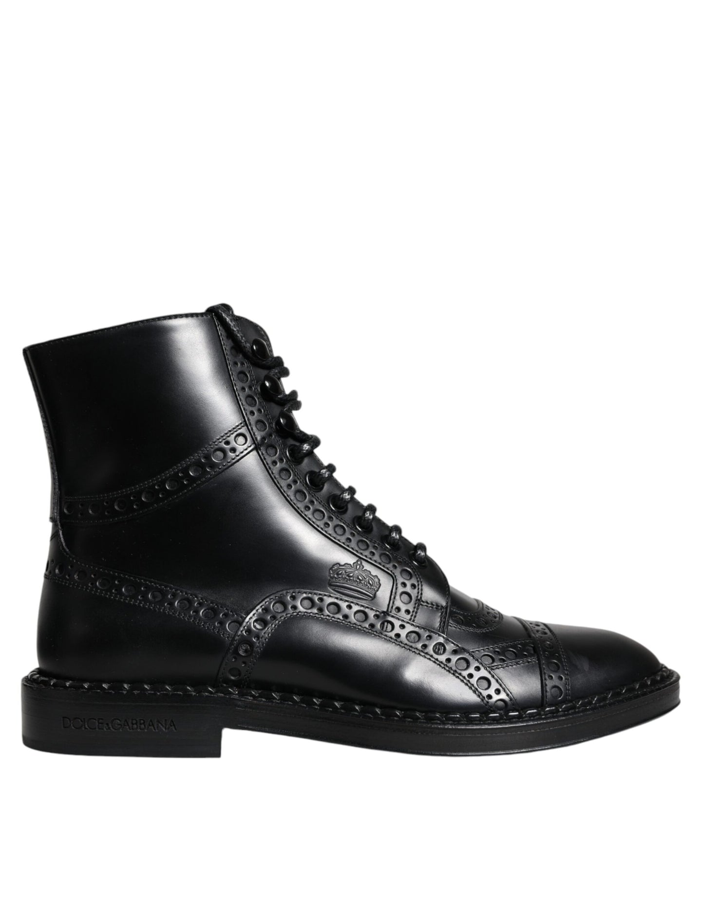  - Black Leather Lace Up Mid Calf Boots Shoes