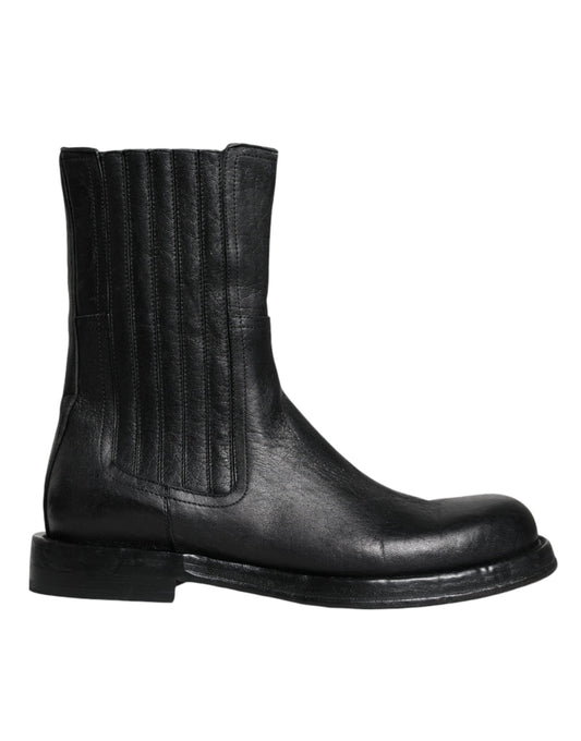  - Black Horse Leather Mid Calf Boots Shoes