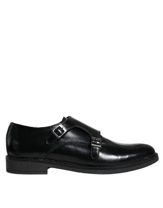  - Black Leather Monk Strap Dress Formal Shoes