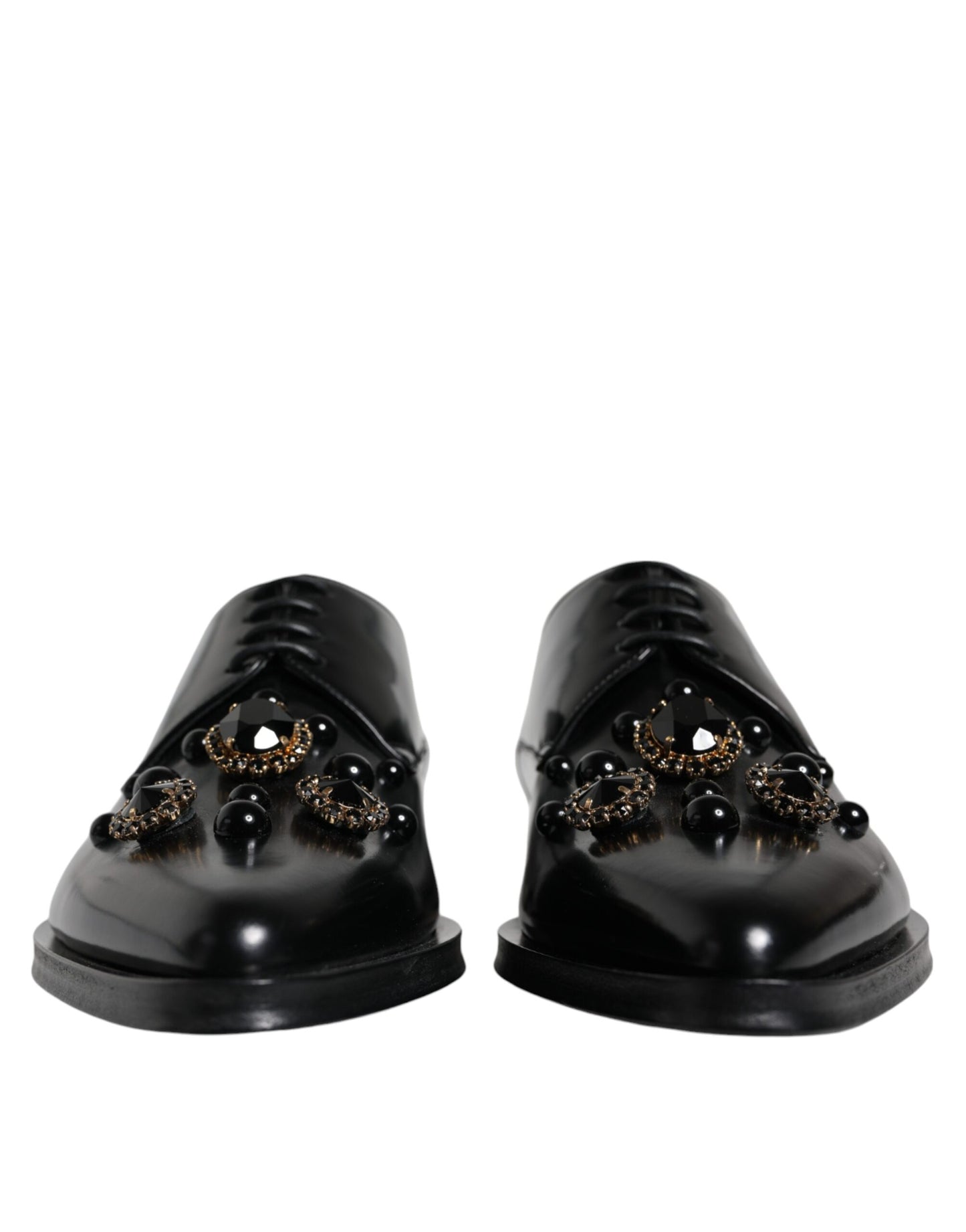  - Black Leather Crystal Lace Up Formal Shoes