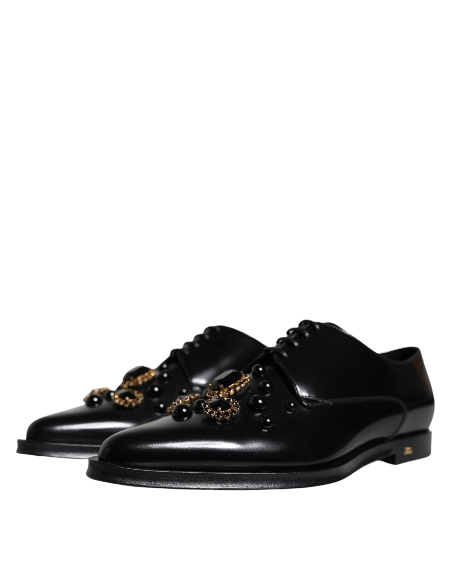  - Black Leather Crystal Lace Up Formal Shoes