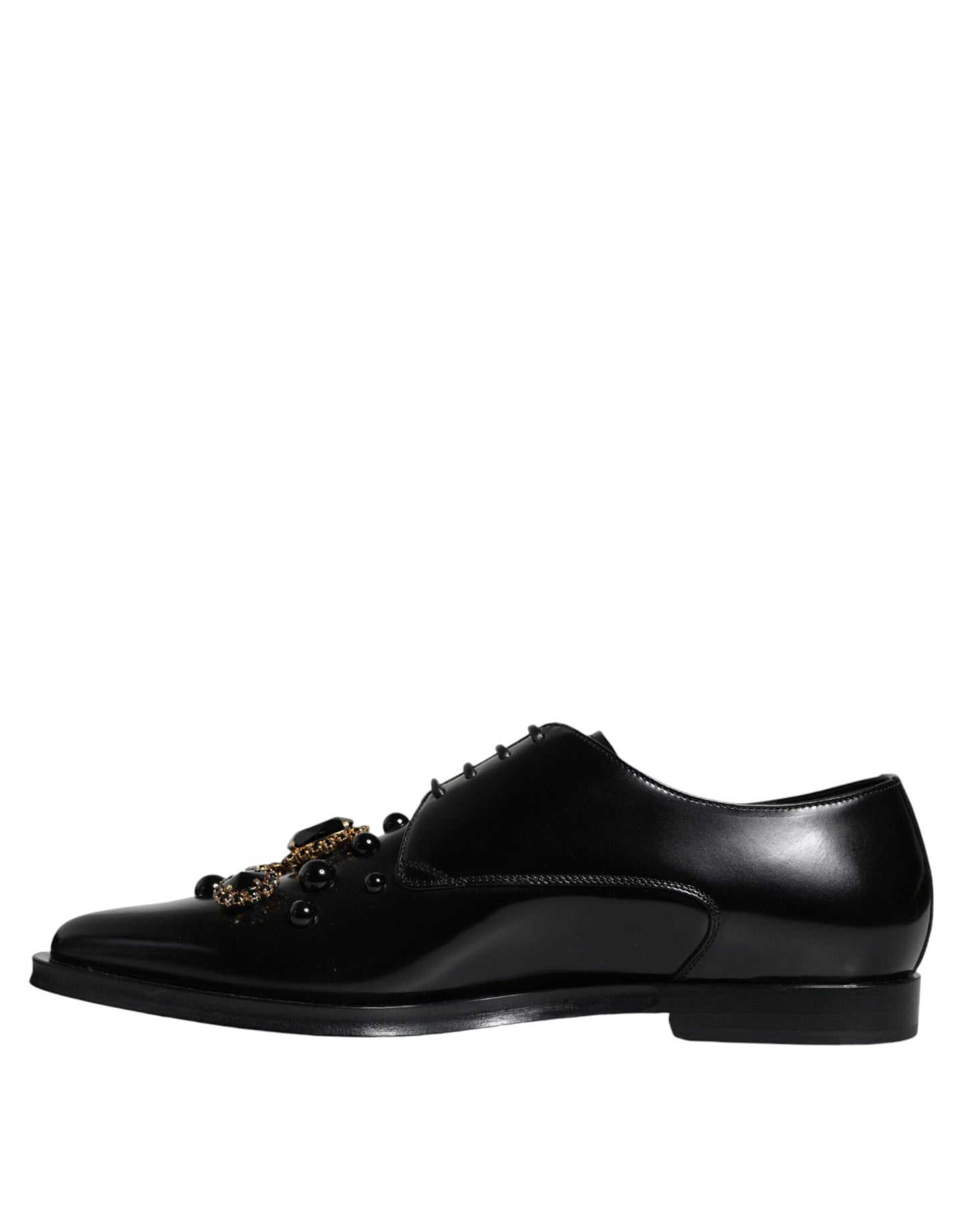  - Black Leather Crystal Lace Up Formal Shoes