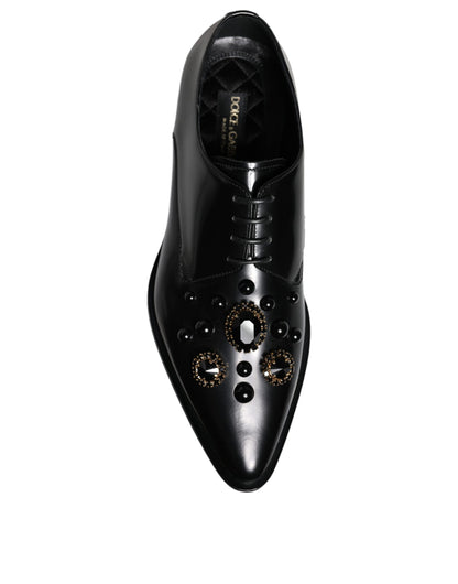  - Black Leather Crystal Lace Up Formal Shoes