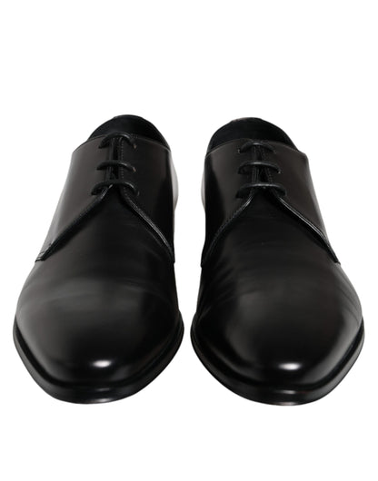  - Black Calfskin Leather Derby Men Dress Shoes