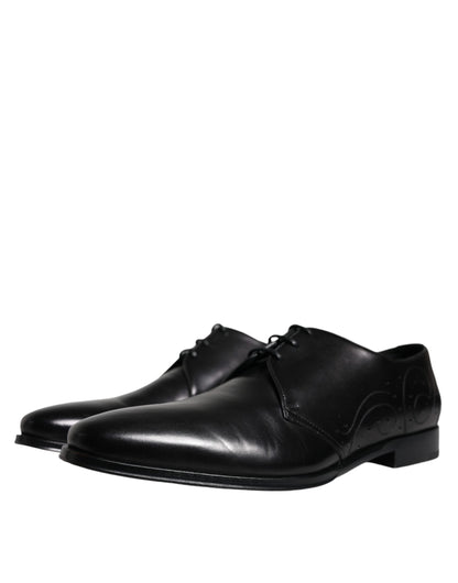  - Black Calfskin Leather Derby Men Dress Shoes