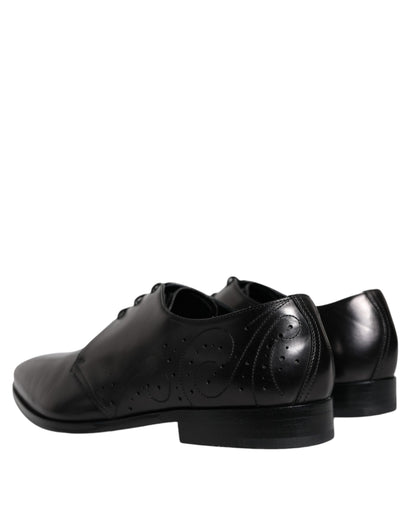  - Black Calfskin Leather Derby Men Dress Shoes