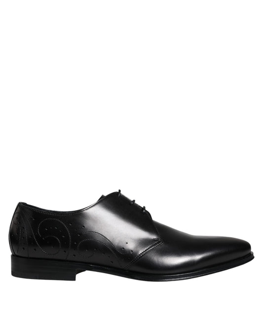  - Black Calfskin Leather Derby Men Dress Shoes