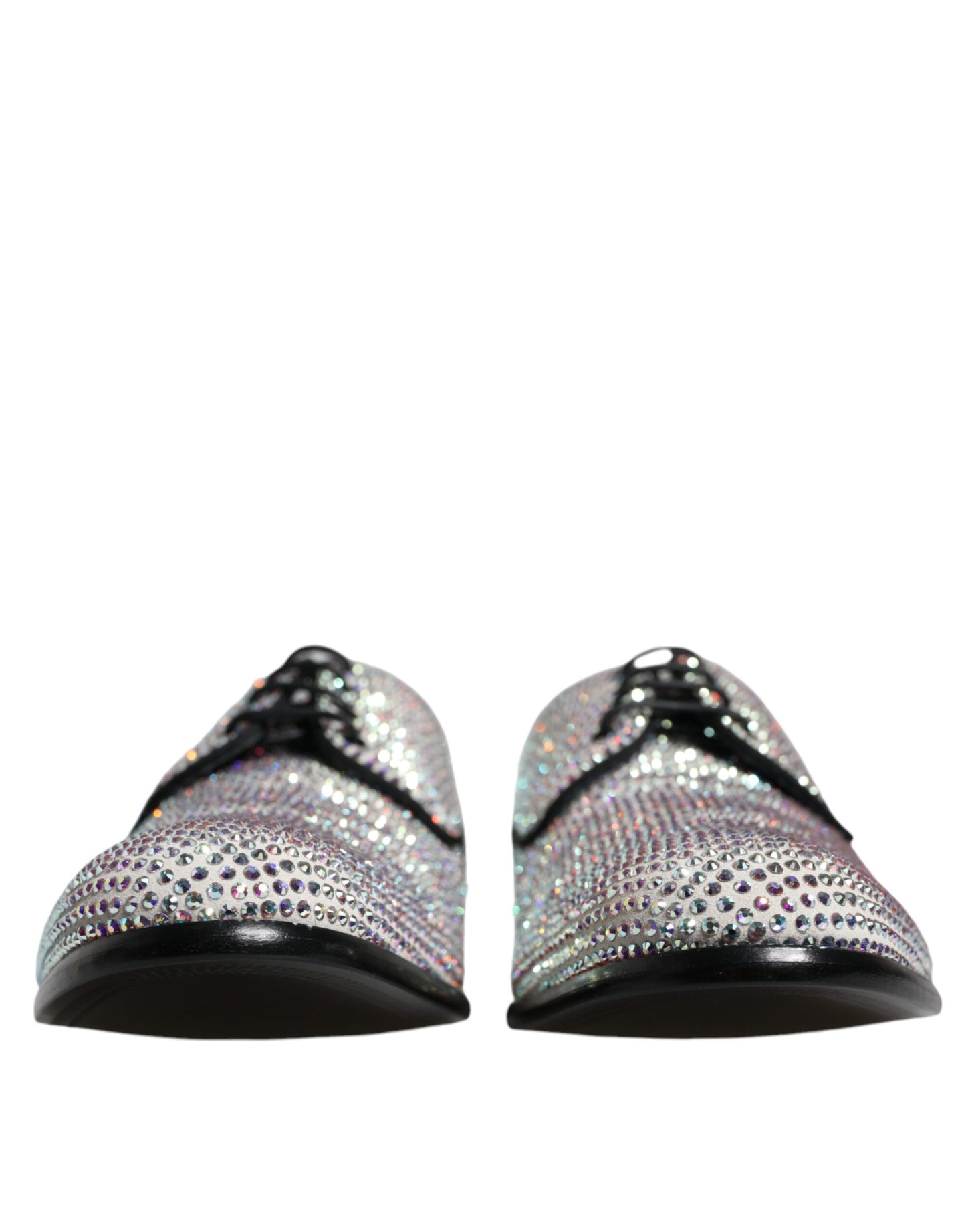  - Silver Leather Rhinestones Derby Dress Shoes