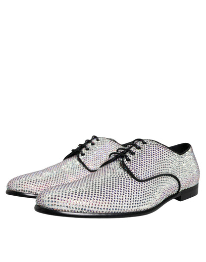  - Silver Leather Rhinestones Derby Dress Shoes