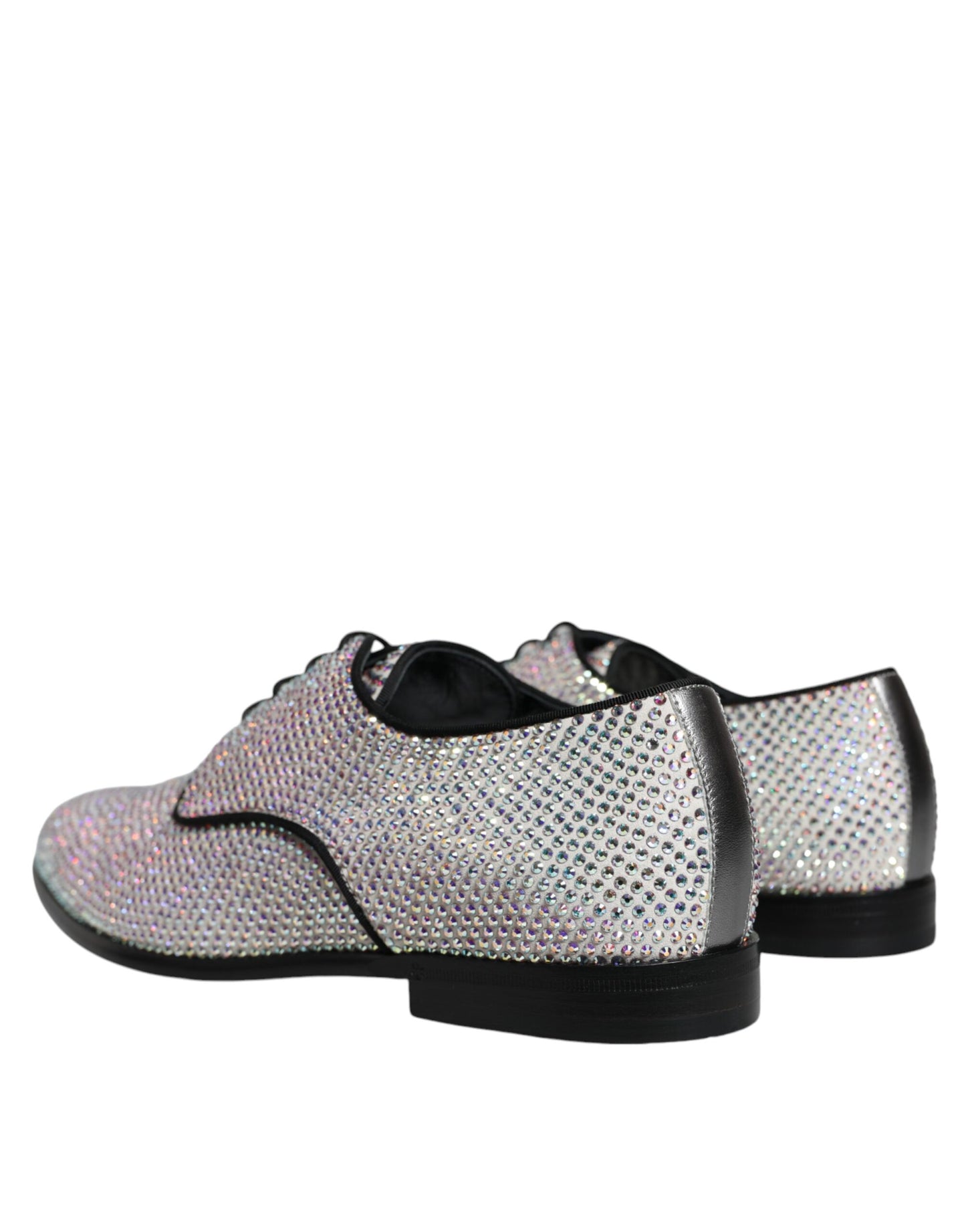  - Silver Leather Rhinestones Derby Dress Shoes