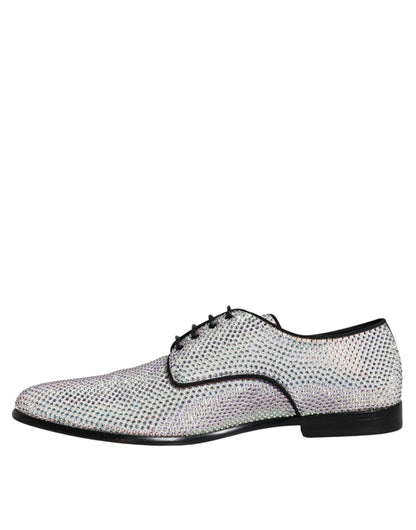  - Silver Leather Rhinestones Derby Dress Shoes