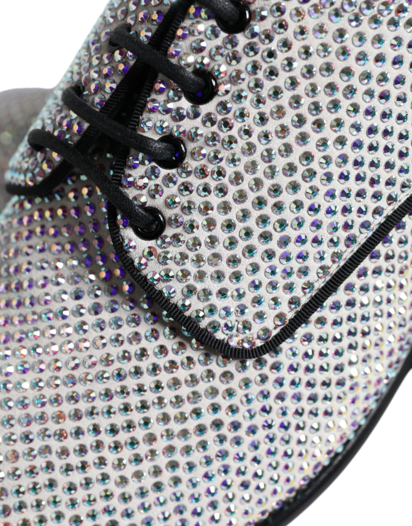  - Silver Leather Rhinestones Derby Dress Shoes