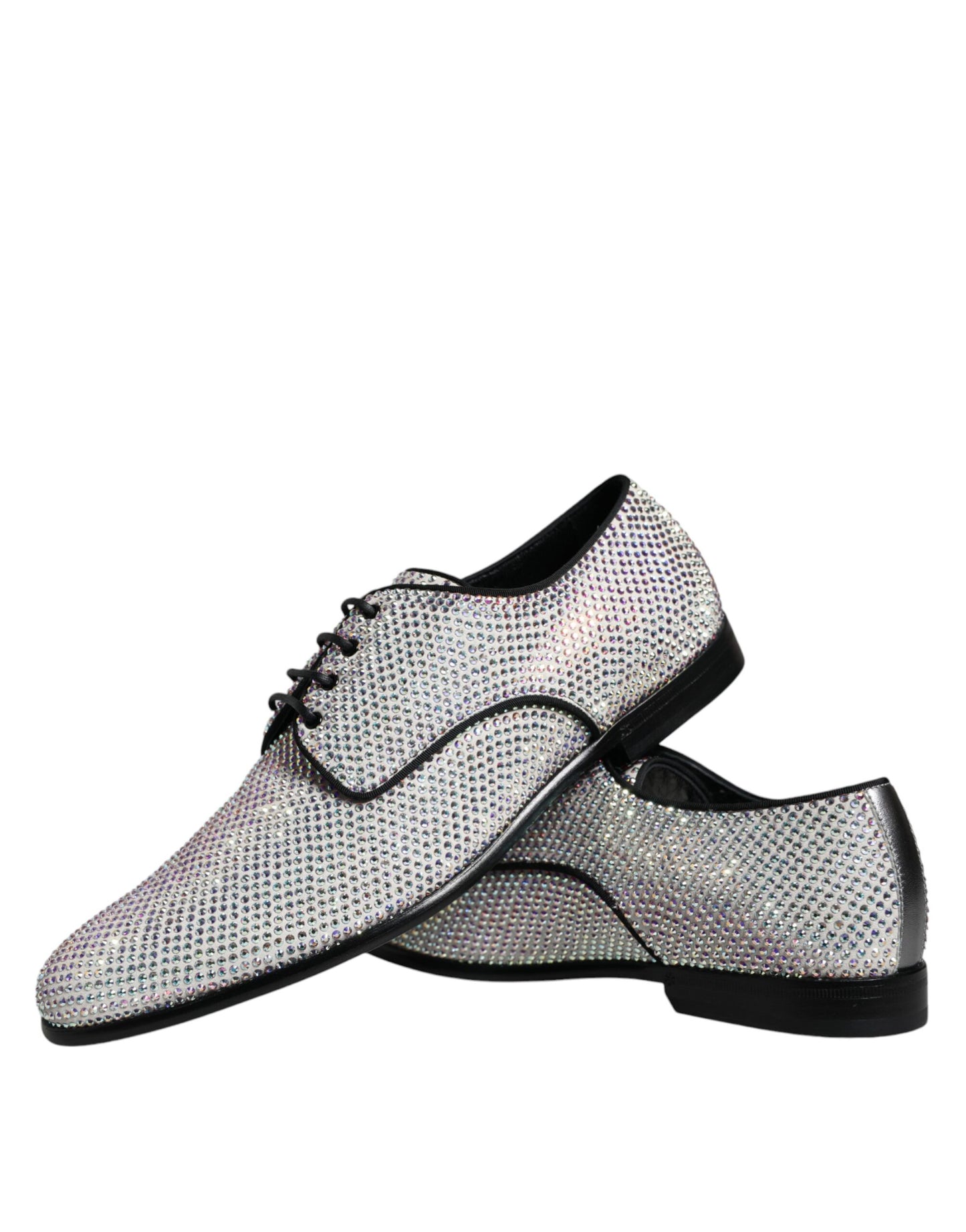  - Silver Leather Rhinestones Derby Dress Shoes